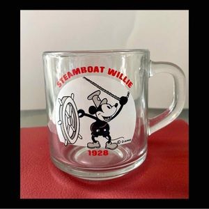 Vintage Steam Boat Willie Disney Mickey Mouse Glass Mug 1928